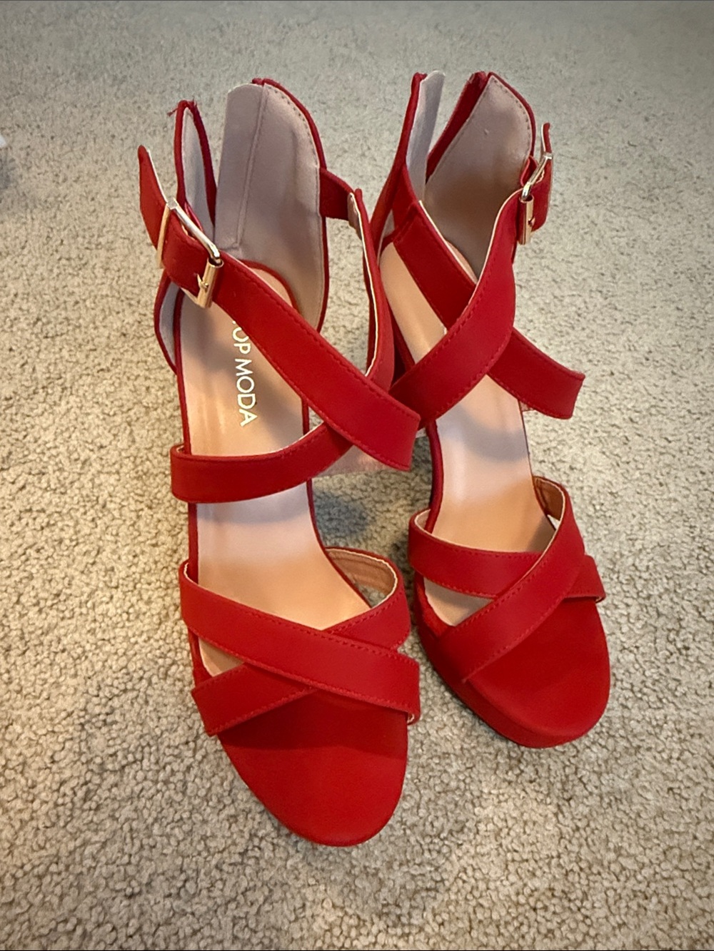 TOP Moda Red Crisscross Strappy High Heels